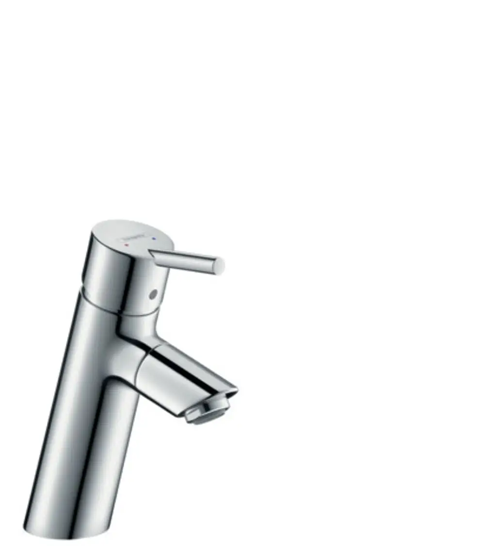 Ein Einhebel-Waschtischmischer in Chrom von Hansgrohe, mit einem Hebel zur Temperatur- und Mengenregelung und einem integrierten Ablaufmechanismus.